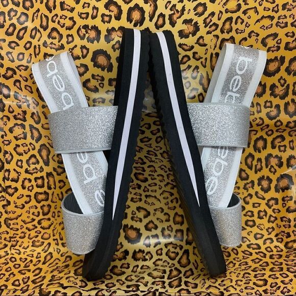 Bebe Atena Silver Giltter Stretch Sandals NWT Sz9 - Picture 9 of 16